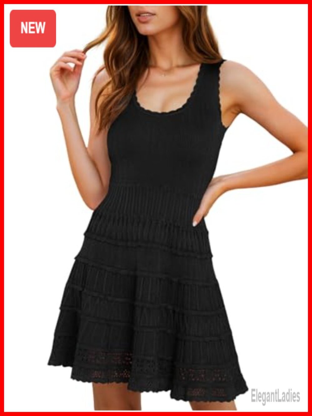 Women's Summer Mini Dress Sleeveless Knitted Crochet Hem A-Line